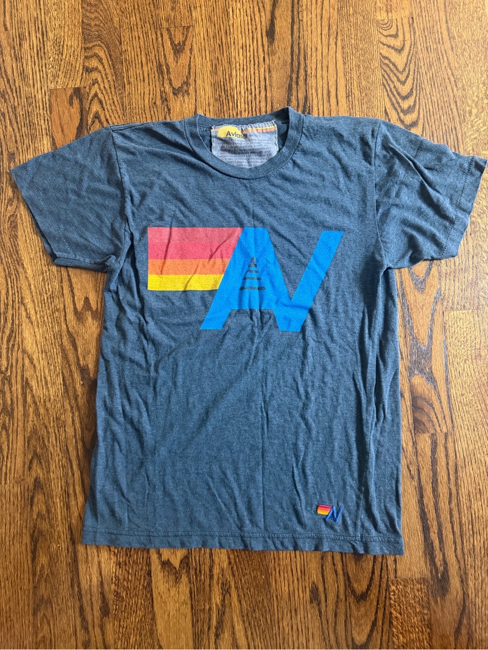Aviator Nation Navy Short-Sleeve Logo Tee with Multicolor Stripes